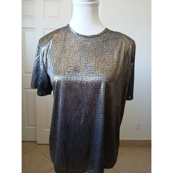 Vintage Womens Clio Gold Metallic Short Sleeve Blouse 100% Polyester SML USA - Picture 1 of 13